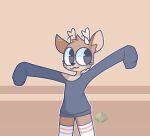 2020 aiyhav_nouneim ambiguous_gender anthro antlers artist_logo artist_name biped black_eyes black_nose bottomless brown_background brown_body brown_fur clothed clothing deer front_view fur grey_clothing grey_sweater grey_topwear horn legwear logo looking_away male_(lore) mammal multicolored_body multicolored_fur oakley_(aiyhav_nouneim) oversized_clothing oversized_sweater oversized_topwear pattern_clothing pattern_legwear pattern_thigh_highs raised_arms simple_background smile solo standing striped_clothing striped_legwear striped_thigh_highs stripes sweater tan_background tan_body tan_fur text thigh_highs topwear two_tone_body two_tone_fur white_clothing white_legwear white_thigh_highs