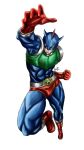  1boy action_kamen belt blue_bodysuit bodysuit crayon_shin-chan gloves helmet highres male_focus male_swimwear masked red_gloves red_male_swimwear solo 