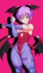 2025 abs armwear blush blush_lines bridal_gauntlets butt_wings capcom champchidi clothing cutout darkstalkers female flat_chested grinning_at_viewer hair head_wings hi_res humanoid lilith_aensland muscular muscular_female muscular_humanoid navel_outline pink_hair red_eyes shadow short_hair shoulderless_clothing simple_background slim solo stretching_arms succubus thick_thighs unusual_wing_placement winged_humanoid wings