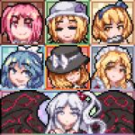  6+girls alice_margatroid alice_margatroid_(pc-98) apron black_hat blonde_hair blue_eyes blue_hair blue_hairband bow dress hair_bobbles hair_bow hair_ornament hairband hat hat_bow long_hair louise_(touhou) mai_(touhou) maid maid_headdress multiple_girls multiple_wings mystic_square nukekip pink_eyes pink_hair portrait ribbon sara_(touhou) shinki_(touhou) short_hair smile touhou touhou_(pc-98) white_ribbon wings yellow_eyes yuki_(touhou) yumeko_(touhou) 