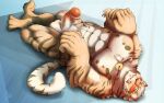16:10 anthro blush felid hi_res jewelry lin_hu lying male mammal necklace nekojishi nodis_node nude on_back pantherine solo stripes studio_klondike tail tiger widescreen