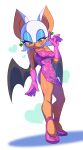 2025 5_fingers anthro bat breasts clothing digital_media_(artwork) dress ear_piercing female fingers footwear gloves green_eyes handwear heart_symbol hi_res looking_at_viewer mammal piercing pink_clothing pink_dress pink_footwear pink_gloves pink_handwear protobell rouge_the_bat sega simple_background smile solo sonic_the_hedgehog_(series) standing white_background wings