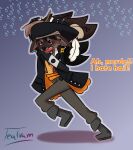 anthro antlers arcissus captain cervine deer elk fancy_clothes hail hi_res horn male male/male mammal nonbinary_(lore) panicking pirate running slim solo tealram weather