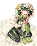  &lt;3 absurd_res accessory amphibian amphibian_humanoid animal_humanoid bare_shoulders bodily_fluids bridal_veil bride clothing dress female flower flower_in_hair frog frog_humanoid green_body green_skin hair hair_accessory happy hi_res horizontal_pupils humanoid kneeling long_tongue membrane_(anatomy) monster_girl_(genre) monster_girl_encyclopedia mucus_toad plant pupils red_eyes saliva slime smile solo sookmo toad_(frog) tongue veil webbed_hands wedding_dress 