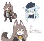  anger_vein angry animal_ears beret black_headwear blood cat_ears cat_tail furry girls_frontline green_eyes hair_ornament hat hk416_(girls_frontline) jacket necktie open_clothes open_jacket open_mouth patch prosthesis scar scar_across_eye shirt side_ponytail sketch skirt tail tied_shirt ump45_(girls_frontline) white_shirt zocehuy 