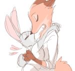  &lt;3 2016 anthro anthro_on_anthro canid canine clothed clothing disney duo eyes_closed fox fully_clothed fur grey_body grey_fur judy_hopps kissing lagomorph leporid mammal nick_wilde orange_body orange_fur rabbit red_fox simple_background toifshi white_background zootopia 