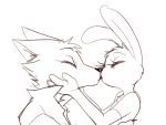  2016 4:3 anthro anthro_on_anthro canid canine cheek_tuft clothed clothing disney duo eyes_closed facial_tuft fox head_tuft judy_hopps kissing lagomorph leporid mammal monochrome nick_wilde rabbit red_fox simple_background sketch toifshi tuft white_background zootopia 