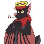  1:1 alpha_channel anthro black_body black_fur canid canine chiropteran ear_piercing ear_ring fox fur hair halo hands_together hybrid kwik_(artist) male mammal membrane_(anatomy) membranous_wings neck_tuft piercing pink_nose razor_the_flying_fox-bat red_body red_fur red_hair simple_background solo sticker telegram_stickers tuft whistling wings yellow_eyes 