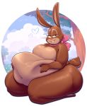  &lt;3 2020 4_fingers absurd_res alpha_channel anthro belly big_belly big_butt breasts brown_body brown_eyes brown_fur butt cadbury cadbury_bunny eyelashes female fingers fur hand_on_stomach hi_res lagomorph leporid mammal mascot navel nude obese obese_anthro obese_female overweight overweight_anthro overweight_female rabbit ribbons ridiculouscake smile solo thick_thighs tree 