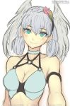  adapted_costume armlet bikini braid breasts choker cleavage crown_braid eyebrows_visible_through_hair gofelem grey_hair head_wings looking_at_viewer medium_breasts melia o-ring o-ring_bikini silver_hair simple_background smile swimsuit upper_body white_background work_in_progress xenoblade_(series) xenoblade_1 xenoblade_1:_tsunagaru_mirai 