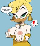 ! 2020 absurd_res anatid anseriform anthro aunt_maire avian bird blonde_hair breasts dialogue disney duck ducktales_(2017) english_text female flashing glittering_goldie goldie_o&#039;gilt green_eyes hair hi_res jewelry necklace nipples non-mammal_breasts seductive solo speech_bubble text 
