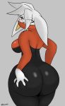 4_fingers absurd_res anthro big_butt breasts butt butt_grab clothed clothing dannycare digital_media_(artwork) female fingers hand_on_butt hi_res looking_at_viewer looking_back nintendo pok&eacute;mon pok&eacute;mon_(species) raboot simple_background solo thick_thighs video_games wide_hips 