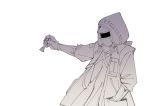  1boy arknights chess_piece doctor_(arknights) highres hood hooded_jacket jacket king_(chess) lemon_raimu monochrome simple_background solo white_background 