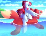 absurd_res airiniblock anus beach clitoral_winking clitoris cutie_mark dock equid equine feathered_wings feathers female feral floating fur genitals hasbro hi_res looking_at_viewer looking_back mammal mane my_little_pony outside pegasus pool_float pussy red_mane red_tail sea seaside solo swift_apex_(oc) water white_body white_fur wings 