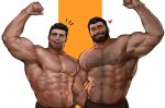  2boys abs bara beard black_hair body_hair chest couple facial_hair flexing jang_ju_hyeon male_focus manly multiple_boys muscle nipples one_eye_closed original pectorals pose simple_background smile upper_body 