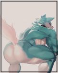  2020 anthro bent_over brand_new_animal butt canid canine canis collar fluffedwings hi_res looking_back male mammal muscular muscular_anthro muscular_male nude rear_view shirou_ogami simple_background solo studio_trigger wolf 