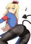  1girl :p ass bangs blonde_hair blue_eyes blush breasts eyebrows_visible_through_hair fate_(series) hat long_hair looking_at_viewer lord_el-melloi_ii_case_files nahu pantyhose reines_el-melloi_archisorte simple_background small_breasts solo tail thighband_pantyhose tongue tongue_out white_background 