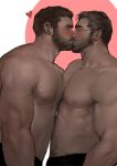  2boys abs bara beard blush body_hair chest couple facial_hair glasses highres jang_ju_hyeon kiss male_focus manly multiple_boys muscle nipples original pectoral_docking pectorals shirtless simple_background yaoi 
