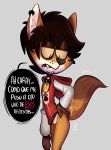  2019 anthro bottomless brown_body brown_fur brown_hair canid canine canis clothed clothing collar cute_fangs dialogue dipstick_tail domestic_dog ear_piercing fur grey_background hair hi_res hoodie khazoo littlegeecko male mammal multicolored_tail piercing portrait simple_background solo spanish_text text three-quarter_portrait toony topwear translation_request watermark whisker_spots yellow_sclera youtuber 