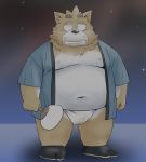  2020 anthro asian_clothing belly bulge clothing east_asian_clothing fundoshi japanese_clothing kemono male mammal moobs navel night nipples outside overweight overweight_anthro overweight_male robe solo toshi_(artist) underwear 