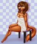  all_dogs_go_to_heaven anthro bird_dog boston.babe breasts canid canine canis cleavage clothed clothing domestic_dog don_bluth female hair hi_res hunting_dog irish_setter looking_at_viewer mammal nipples nude sasha_la_fleur seat setter sitting smile solo towel 