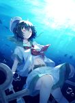  1girl absurdres anchor belt black_hair brown_belt bubble commentary_request fish highres hishaku murasa_minamitsu red_neckwear sailor_collar shinketsu_kanyu short_hair short_sleeves skirt solo stomach touhou underwater 