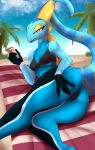  absurd_res anthro beach bedroom_eyes bikini clothing female hi_res inteleon narrowed_eyes nintendo pok&eacute;mon pok&eacute;mon_(species) seaside seductive skylosminkan solo swimwear video_games 