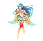  1girl absurdres aqua_hair artist_request bangs bare_shoulders blue_eyes boots bracelet breasts earrings eirika_(fire_emblem) fingernails fire_emblem fire_emblem:_the_sacred_stones fire_emblem_heroes flower frills full_body gradient gradient_clothes hair_flower hair_ornament highres jewelry lips long_hair medium_breasts miniskirt official_art shiny shiny_hair simple_background skirt solo thigh_boots thighhighs white_background wings wrist_cuffs zettai_ryouiki 