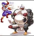  2020 ?! absurd_res anatid anseriform anthro avian balls beak bell belly big_balls big_belly big_muscles big_penis bird black_bars bobthetanuki bulge clothed clothing darkwing_duck dialogue disney duck ducktales duo english_text erection fool&#039;s_hat footwear front_view fully_clothed genitals gizmoduck glans grey_body hat headgear headwear hi_res huge_balls huge_muscles huge_nipples huge_penis humanoid_genitalia humanoid_penis jester letterbox levitation machine magic male metal_balls metal_penis metallic_body muscular muscular_male nipples nude open_mouth penis purple_clothing quackerjack robot teeth text tongue tongue_out white_body 