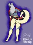  african_wild_dog anthro butt canid canine charliewoofy genitals hi_res intersex intersex/intersex mammal raised_tail rear_view thick_hips 