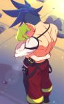  2boys bhh4321 blue_hair galo_thymos green_hair highres hug lio_fotia looking_at_another multiple_boys multiple_girls muscle promare purple_eyes shirtless spiked_hair 