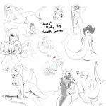  1:1 absurd_res anthro black_and_white bottomless breasts clothed clothing clothing_lift dunewulff english_text eyewear female fish german_text glasses harpoon hi_res marine melee_weapon monochrome oral pillow polearm shark sketch_page spear text topless weapon 