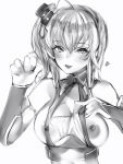  1girl azur_lane bangs blush breasts commentary_request greyscale hair_between_eyes handjob_gesture heart highres large_breasts looking_at_viewer monochrome nanashi_(nlo74593630) nipples solo st._louis_(azur_lane) 