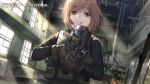  1girl absurdres artist_request blonde_hair brown_eyes brown_hair bullpup girls_frontline gun gunslinger_girl henrietta_(gunslinger_girl) highres huge_filesize official_art p90 short_hair solo submachine_gun tagme weapon 