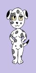  1:2 2013 animal_crossing anthro black_eyes breasts canid canine canis dalmatian domestic_dog featureless_breasts featureless_crotch female hands_on_hips mammal nintendo portia_(animal_crossing) shortcatt simple_background solo video_games yellow_sclera 
