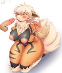  absurd_res anthro arcanine blush breasts canid canine disembodied_penis erection female fur genitals hi_res human kyodashiro male mammal nintendo nude penis pok&eacute;mon pok&eacute;mon_(species) video_games 