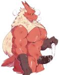  anthro avian blaziken cum_in_hand erection hi_res male muscular muscular_male nintendo pecs pok&eacute;mon pok&eacute;mon_(species) seintaur side_view simple_background talons video_games white_background 