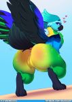  &lt;3 anthro avian barefoot beak biped bird bird_feet black_beak black_body black_claws black_eyebrows black_feathers black_tail black_wings blue_body blue_eyes blue_feathers bodily_fluids breasts butt chromatic_aberration claws clitoris eyebrows eyelashes feathered_crest feathered_wings feathers female genital_fluids genitals green_body green_feathers green_headed_tanager grey_background head_crest hi_res lying multicolored_body multicolored_feathers non-mammal_breasts nude nymira_(character) on_side presenting presenting_hindquarters presenting_pussy purple_body purple_feathers pussy pussy_juice seductive_eyes simple_background solo talons toes tsudamaku wings yellow_body yellow_feathers 