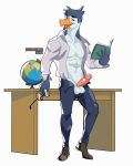  anthro avian beak bird desk erection furniture genitals globe hi_res holding_object humanoid_genitalia humanoid_penis looking_at_viewer male modern_bird penguin penis pink_penis solo solo_focus teacher unbuttoned unzipped 