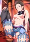  1boy 1girl absurdres airando blue_eyes breasts brown_hair censored character_request closed_mouth hetero highres long_hair medium_breasts mosaic_censoring navel nipples penis pussy smile solo_focus sword_art_online 