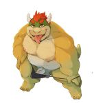  1:1 2020 anthro balls belly bowser bulge clothing donguri genitals humanoid_hands kemono koopa male mario_bros moobs nintendo nipple_piercing nipples overweight overweight_anthro overweight_male penis piercing scalie simple_background solo tongue tongue_out underwear video_games white_background 