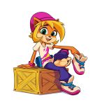  2020 activision anthro bandicoot beanie blonde_hair clothing coco_bandicoot crash_bandicoot_(series) crate feet female foot_focus fur green_eyes hair hat headgear headwear hi_res hotbrotcafe humanoid_feet mammal marsupial multicolored_body multicolored_fur orange_body orange_fur simple_background sitting solo tan_body tan_fur two_tone_body two_tone_fur video_games white_background 