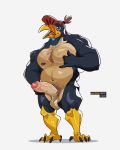  anthro avian balls big_balls big_penis bird blue_nipples body_hair bucerotiform facial_hair genitals hand_sign hi_res hornbill humanoid_genitalia humanoid_penis male man_bun modern_bird nipples penis slightly_chubby solo solo_focus talons uncut 