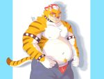  anonymous_artist anthro armband belly bodily_fluids bottomwear bowser bracelet briefs clothed clothing collar domestic_cat dressing embarrassed eyebrows felid feline felis fur hair hi_res jewelry male mammal mario_bros meowser moobs navel nintendo nipples open_pants orange_body orange_fur overweight overweight_anthro overweight_male pants pants_undone solo spiked_armband spiked_bracelet spiked_collar spikes sweat tabby_cat tabbycat thick_eyebrows topless topless_male underwear video_games white_belly white_body white_fur 