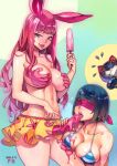  +_+ 2020 2girls :p abs blindfold blue_hair breasts collarbone contrapposto dated dildo f.s. fellatio food halterneck highres large_breasts licking melona menace monster_girl multiple_girls navel oral pink_hair popsicle queen&#039;s_blade saliva sex_toy slime slime_girl strap-on swimsuit tongue tongue_out wand 