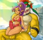 absurd_res anthro balls beach blush bodily_fluids bowser breasts clothed clothing crossover detailed_background duo fangs female female_on_top genital_fluids genitals hair hi_res humanoid interspecies koopa male male/female male_on_bottom mario_bros muscular muscular_anthro muscular_male nayaa nintendo nipple_outline nipples on_bottom on_top partially_clothed penis precum purple_hair red_hair saliva scalie seaside shantae shantae_(series) smile sweat teeth tongue vein veiny_penis video_games wayforward yellow_body 