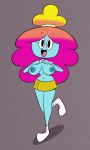  3:5 anthro big_breasts blue_body blue_skin bottomwear breasts cartoon_network clothed clothing clothing_lift curvaceous curvy_figure female footwear hair hi_res humanoid looking_up multicolored_hair navel rachel_wilson scobionicle99 shirt shirt_lift shoes skirt smile solo the_amazing_world_of_gumball topwear voluptuous 