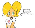  ? activision anthro bandicoot blonde_hair breasts clothing coco_bandicoot confusion crash_bandicoot_(series) crop_top dialogue english_text eyeshadow female green_eyes hair makeup mammal marsupial midriff nipple_outline shirt simple_background solo text toastiparty topwear video_games white_background 