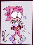  absurd_res anthro bodily_fluids bottomwear classic_amy_rose classic_sonic_(universe) clothing cute_face doolyboobieboy embarrassed eulipotyphlan female flustered footwear hedgehog hi_res mammal panties shoes skirt small_waist sonic_the_hedgehog_(series) sweat underwear upskirt 