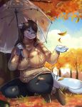  anthro autumn big_breasts big_tail breasts clothed clothing cloud curvy_figure dragon dragonmom_(rayka) eyewear falling_leaves female footwear fully_clothed glasses hair hi_res holding_object holding_umbrella horn huge_breasts kecapasin long_hair mature_female orange_leaves park safe scenery shoes sitting sitting_on_grass sitting_on_ground sky slightly_chubby soft solo sweater topwear tree umbrella 